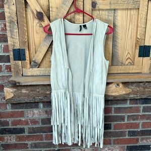 New directions tan fringed vest. Boho, faux suede. Hippie.